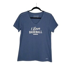Life Is Good I Love Baseball Blue V-Neck Crusher Tee size Medium